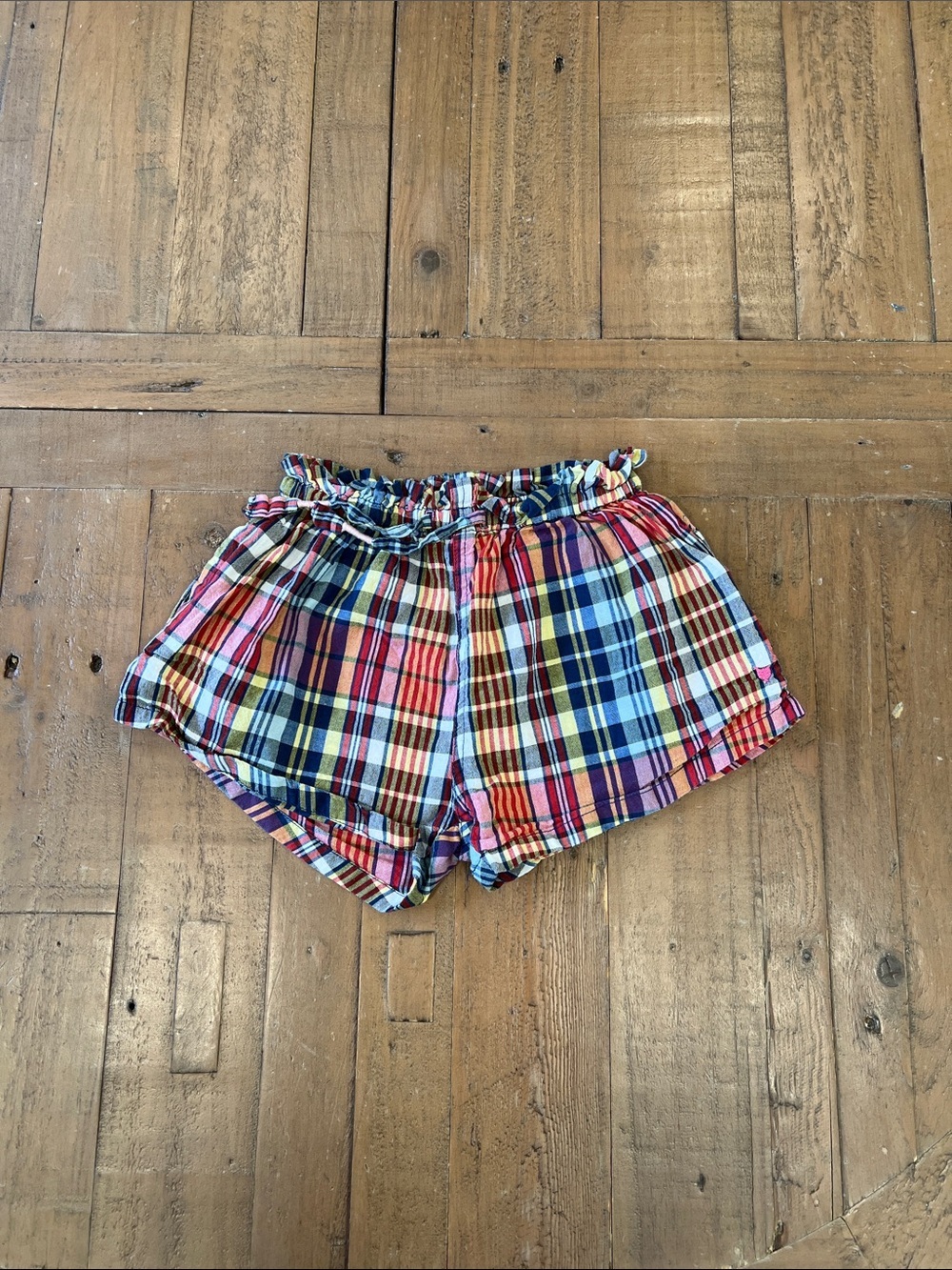 Pink chicken plaid ruffled drawstring waist shorts girls 4